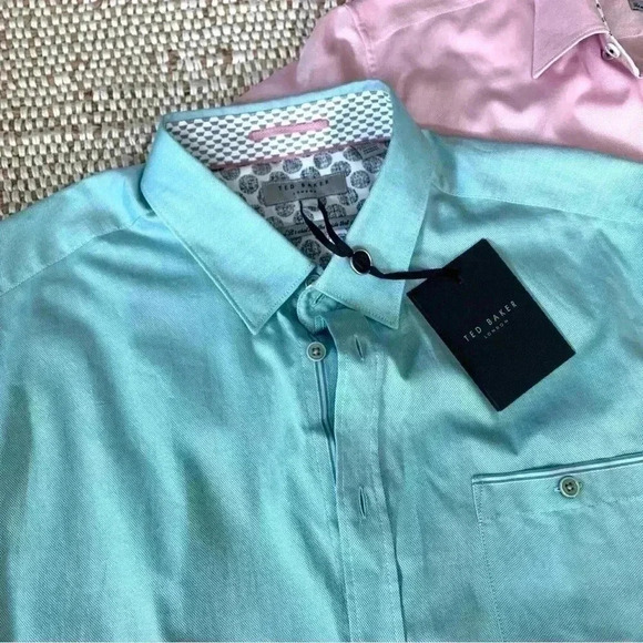 Ted Baker mens pink and light blue short sleeve button down shirts - Picture 2 of 11